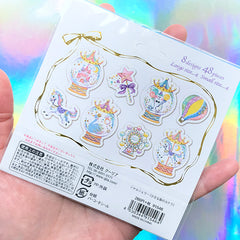 Snow Globe Sticker Flakes | Fairytale Theme Park Stickers | Magic Wand Castle Carousel Ferris Wheel Stickers (8 Designs / 48 Pieces)