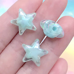 Acrylic Star Beads | Iridescent Chunky Bead for Bracelet DIY | Kawaii Craft Supplies (AB Blue / 4 pcs / 17mm x 16mm)