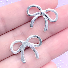 CLEARANCE Ribbon Metal Cabochons | Cute Embellishments | Decoden Craft | Filling Materials for Resin Art (4pcs / Silver / 21mm x 15mm)