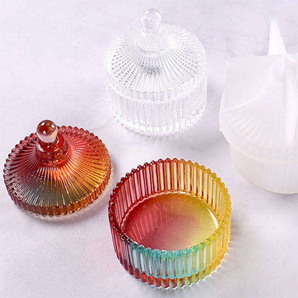 Crystal Trinket Box Silicone Mold | Round Fluted Jewelry Box DIY | Kawaii Resin Art Supplies (79mm)