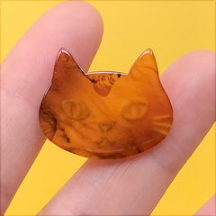 Cat Head Acetate Resin Cabochon | Animal Embellishment | Hair Bow Center | Kawaii Jewellery DIY (1 Piece / Brown / 25mm x 21mm)