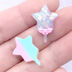 Glittery Star Wand Cabochons | Magical Girl Decoden Pieces | Kawaii Jewelry Supplies (3 pcs by random / 16mm x 22mm)