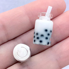 Miniature Bubble Tea | 3D Dollhouse Boba Tea | Doll House Pearl Milk Tea Cabochon | Kawaii Food Jewelry Supplies (2 pcs / White / 10mm x 18mm)