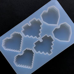 Pixel Heart Geometric Heart Silicone Mold (6 Cavity) | Kawaii Decoden Cabochon Mould | Epoxy Resin Mold | UV Resin Art