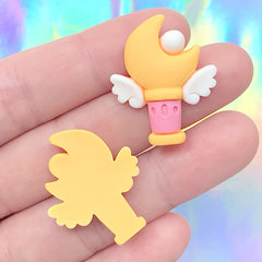 Moon Magic Wand Cabochons | Magical Girl Embellishments | Kawaii Accessories Making | Mahou Kei Decoden (3 pcs / 23mm x 28mm)