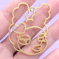Kawaii Lady Devil Open Bezel | Cute Evil Woman Pendant | Halloween Charm | UV Resin Jewelry Making (1 piece / Gold / 37mm x 46mm)
