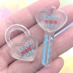 Kawaii Key and Key Lock Resin Charm | Decoden Phone Case DIY | Kitsch Jewelry Making (2 pcs / Blue)