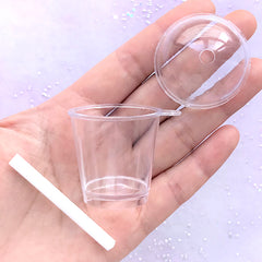 Dollhouse Frappuccino Cup with Dome Lid and Straw | Miniature Bubble Tea Cup | Doll House Boba Tea Cup | Doll Drink Making (1 Set / 37mm x 51mm / Clear)