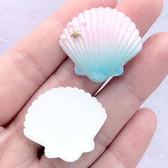 CLEARANCE Kawaii Seashell Cabochon with Rainbow Gradient Color | Beach Embellishments | Decoden Supplies (2 pcs / Pink & Blue / 27mm x 26mm)