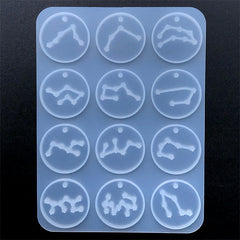 Round Constellation Sign Pendant Silicone Mold (12 Cavity) | Horoscope Astrology Mould | Resin Jewellery DIY (28mm)