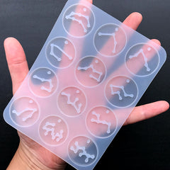 Round Constellation Sign Pendant Silicone Mold (12 Cavity) | Horoscope Astrology Mould | Resin Jewellery DIY (28mm)