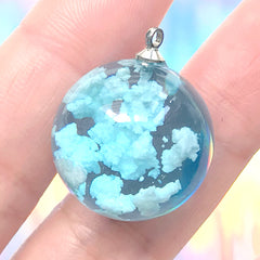 Resin Sky Cloud Sphere Charm | Blue Sky and White Cloud Pendant | Resin Terrarium Jewelry Supplies (1 piece / 20mm x 24mm)