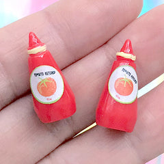 Dollhouse Tomato Ketchup Bottle | Miniature Supermarket Groceries | Mini Fast Food for Doll Craft (2 pcs / 10mm x 21mm)