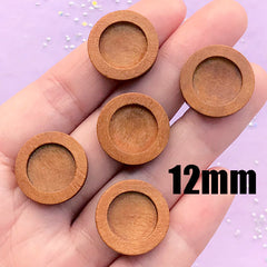 Round Wooden Bezel | 12mm Cameo Tray | Wood Cabochon Setting for UV Resin Filling | Resin Jewellery Making (5 pcs / 12mm / Light Brown)