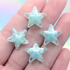 Acrylic Star Beads | Iridescent Chunky Bead for Bracelet DIY | Kawaii Craft Supplies (AB Blue / 4 pcs / 17mm x 16mm)