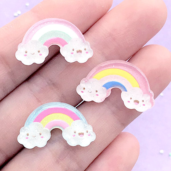 Small Rainbow Resin Cabochons | Kawaii Embellishment | Hair Bow Center | Phone Case Decoden (3 pcs / Assorted Mix / 22mm x 13mm)