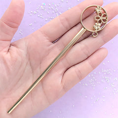 Hollow Sakura Hair Stick | Cherry Blossom Open Bezel Hairstick | Floral Deco Frame for UV Resin Filling (1 piece / Gold / 25mm x 134mm)