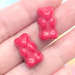 Kawaii Bear Gummy Candy Cabochons | Faux Food Jewelry Making | Decoden Phone Case DIY (2 pcs / Red / 11mm x 19mm)