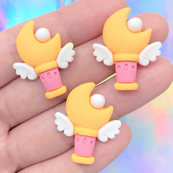Moon Magic Wand Cabochons | Magical Girl Embellishments | Kawaii Accessories Making | Mahou Kei Decoden (3 pcs / 23mm x 28mm)