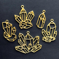 Assorted Crystal Shard Open Bezel Charm for UV Resin Filling | Pointed Quartz Deco Frame | Resin Jewelry Supplies (5 pcs / Gold)