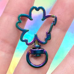 Cherry Blossom Lobster Snap Hook with Swivel Ring | Sakura Rainbow Snap Clasp | Kawaii Keychain Findings (1 piece / 23mm x 36mm)