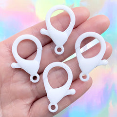 Plastic Lobster Claw Clasp | Cute Lanyard Hook | Snap Clip | Kawaii Bag Charm Making | Purse Keychain DIY (4 pcs / White / 21mm x 35mm)