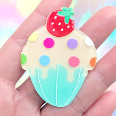 Kawaii Cupcake Acrylic Flatback Cabochon | Glittery Decoden Piece | Toddler Jewellery Making (1 piece / 41mm x 55mm)