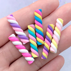 Marshmallow Swirl Cabochons | Kawaii Polymer Clay Canes | Faux Sweets Deco | Decoden DIY (6 pcs / 5mm x 25mm)