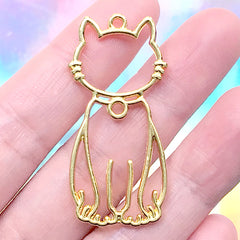 Cat Sitting Open Bezel Charm | Cute Pet Deco Frame for UV Resin Filling | Animal Pendant | Kawaii Resin Jewelry Making (1 piece / Gold / 21mm x 44mm)