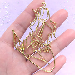 Large Mermaid Open Bezel | Mergirl Charm | Merpeople Deco Frame for UV Resin Filling | Resin Jewelry DIY (1 piece / Yellow Gold / 45mm x 47mm)