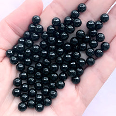 6mm Black Pearl with No Hole | Faux Pearls | Round Bubble Tea Pearls | Fake Drink DIY | Slime Craft Supplies (10 grams)