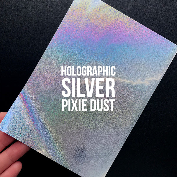 HOLOGRAPHIC SILVER PIXIE DUST Heat Transfer Foil Sheet (Set of 20 pcs) | Toner Laser Reactive Foil | Metallic Foil | DIY Foil Sticker for Resin Craft (100mm x 150mm)