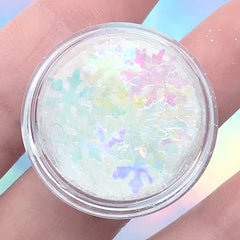Iridescent Snowy Glitter Mix | Snowflake Round Dot Confetti and Glitter Powder | Filling Materials for Resin Art (Clear White / 2 grams)