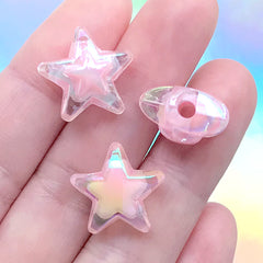 Iridescent Star Beads | Kawaii Acrylic Bead | Chunky Jewellery Making (AB Pink / 4 pcs / 17mm x 16mm)