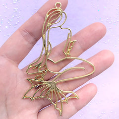 DEFECT Big Mermaid Open Bezel Pendant | Mergirl Charm | Mythical Creature Deco Frame | Resin Jewelry Supplies (1 piece / Yellow Gold / 50mm x 83mm)