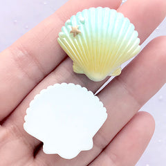 CLEARANCE Decoden Seashell Cabochon with Rainbow Gradient Color | Beach Decor | Kawaii Embellishments (2 pcs / Blue & Yellow / 27mm x 26mm)