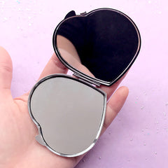 Heart Compact Mirror | Folding Hand Held Mirror | Kawaii Makeup Mirror Case | Resin Accessory DIY (Silver / 7cm)