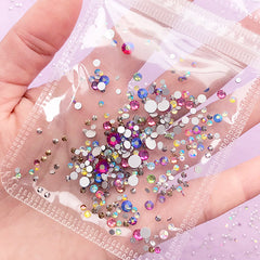 Faceted Glass Rhinestones in AB Rainbow Color | Bling Bling Round Rhinestones in Various Sizes (AB Rainbow / SS4 to SS20 / Around 300 pcs)