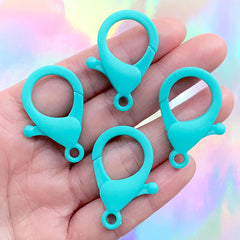 Colored Lobster Clasp | Plastic Lanyard Hook | Cute Snap Clip | Kawaii Accessories Making | Keychain DIY (4 pcs / Blue Green Teal / 21mm x 35mm)
