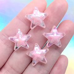 Iridescent Star Beads | Kawaii Acrylic Bead | Chunky Jewellery Making (AB Pink / 4 pcs / 17mm x 16mm)