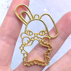 Bunny with Lace Star Open Back Bezel Charm | Kawaii Animal Pendant | Cute Rabbit Deco Frame for UV Resin Jewellery DIY (1 piece / Gold / 35mm x 49mm)