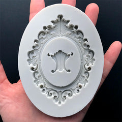 Baroque Rococo Frame and Ornament Silicone Mold (2 Cavity) | Victorian Oval Frame Mould | Dollhouse Miniature Frame Making