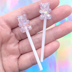 Bear Lollipop Embellishment | Faux Bear Pop | Fake Food Jewelry DIY | Kawaii Decode Supplies (2 pcs / Light Purple / 13mm x 60mm)