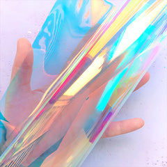 Rainbow Iridescent PVC Fabric Sheet | Transparent Vinyl Leather | Kawaii Accessory Making (Clear Blue / 20cm x 26cm / 0.1mm)