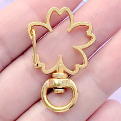 Flower Snap Clasp with Swivel Ring | Cherry Blossom Lanyard Hook | Sakura Lobster Clip | Keychain Findings (1 piece / Yellow Gold / 23mm x 36mm)
