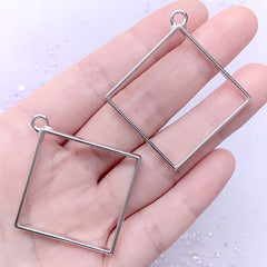 Square Open Bezel Pendant for UV Resin Filling | Geometric Deco Frame for Pressed Flower Jewellery DIY (2 pcs / Silver / 44mm x 48mm)