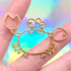 Crab Open Bezel Charm for UV Resin Filling | Marine Life Deco Frame | Kawaii Jewellery Supplies (1 piece / Gold / 51mm x 36mm)