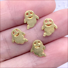 DEFECT Kawaii Ghost Resin Inclusions | Halloween Embellishment | Resin Shaker Bits | Nail Designs (4 pcs / Gold / 8mm x 9mm)