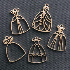 CLEARANCE Princess Dress Open Bezel | Prom Dress Charm | Ball Gown Pendant | Evening Dress Deco Frame for UV Resin Filling (5 pcs / Gold)