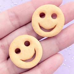 Smiley Biscuit Decoden Cabochons | Potato Smiley Resin Cabochon | Kitsch Embellishment | Fake Food Jewellery Making (2 pcs / 25mm)